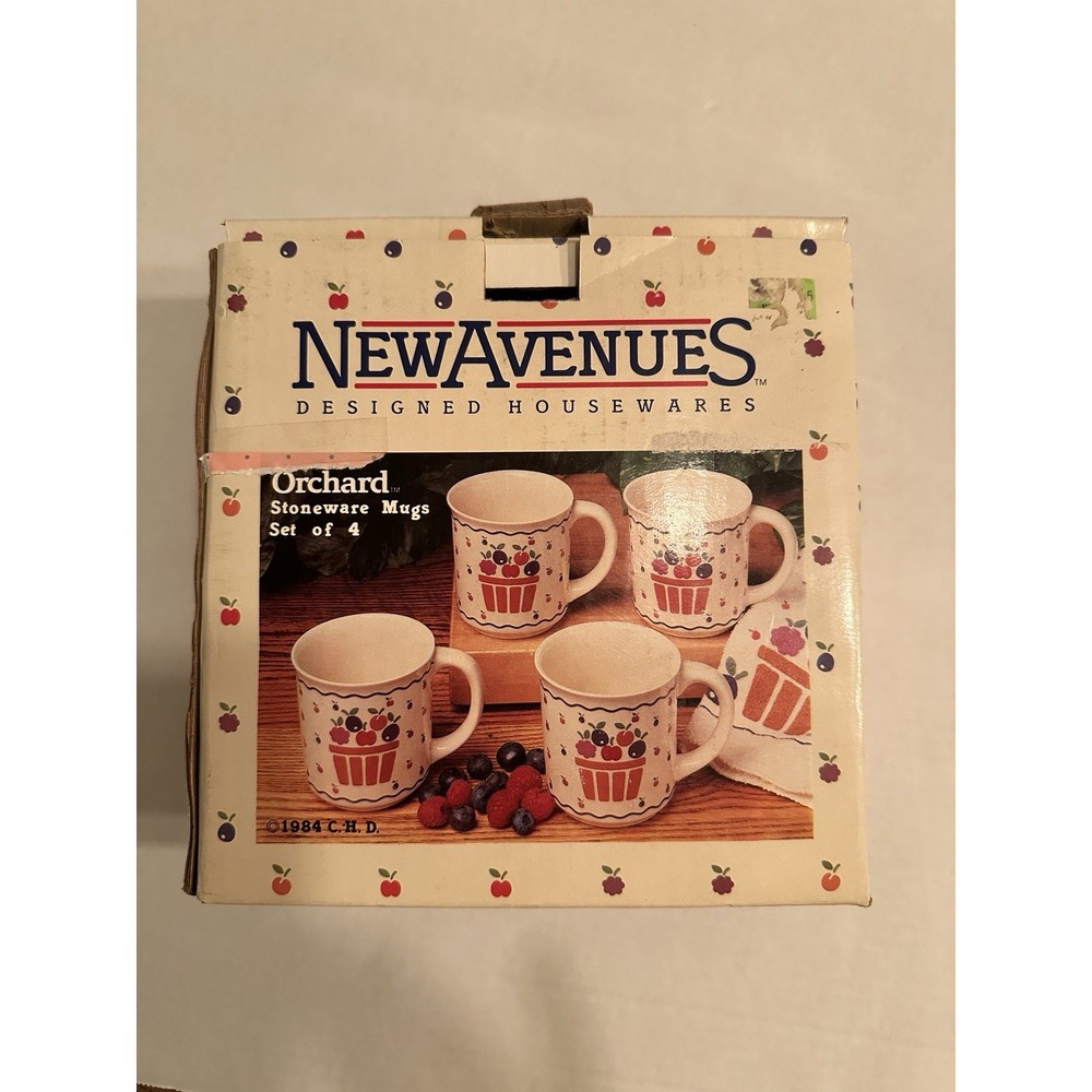 VTG NewAvenues Orchard Stoneware Mugs Designed Housewares 1984 Set of 4